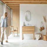 Edgar - Meuble salle de bain en teck massif et céramique 80 cm