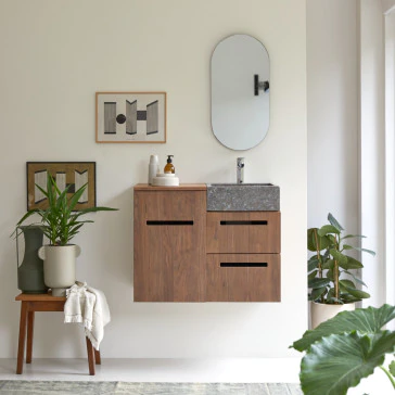 Line - Meuble salle de bain en noyer massif et marbre 85 cm