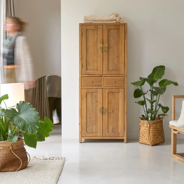 Yuki - Armoire de rangement en pin massif recyclé Naturel