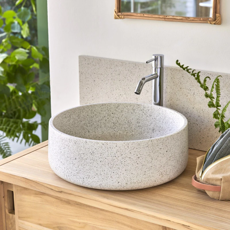 Milos - Vasque ronde en terrazzo premium white