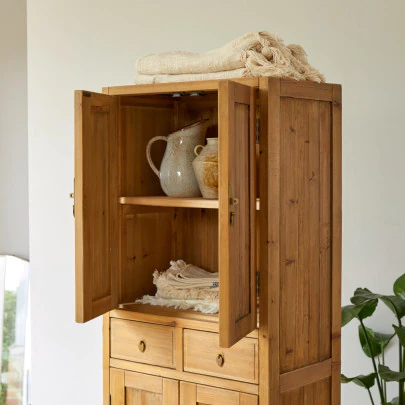 Yuki - Armoire en pin massif recyclé Naturel