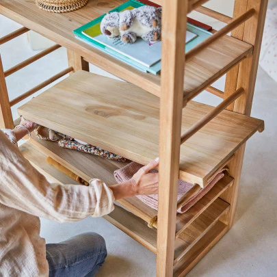 Sera - Bibliothèque basse enfant en teck massif