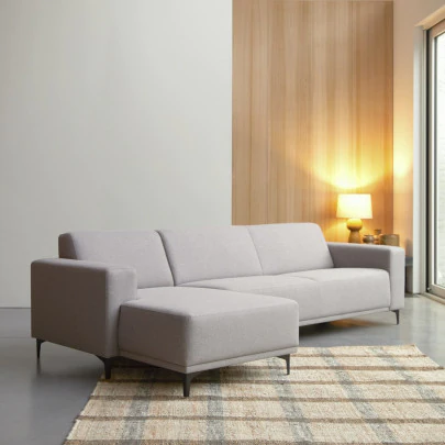 Lars - Canapé d'angle gauche en tissu gris taupe 300 x 150 cm, 5 places