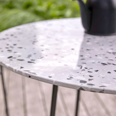 Elio - Table de jardin ronde en terrazzo premium et métal grey 4 pers.