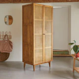 Ninon - Armoire de rangement en pin et cannage