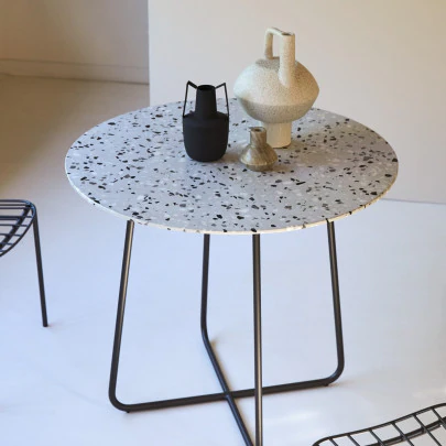 Elio - Table ronde en terrazzo premium et métal grey 4 pers.