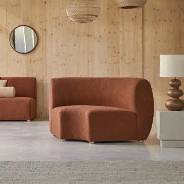 Swann - Fauteuil d’angle modulable en acacia massif et tissu terracotta