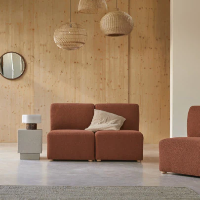 Swann - Banquette modulable en acacia massif et tissu terracotta, 2 places