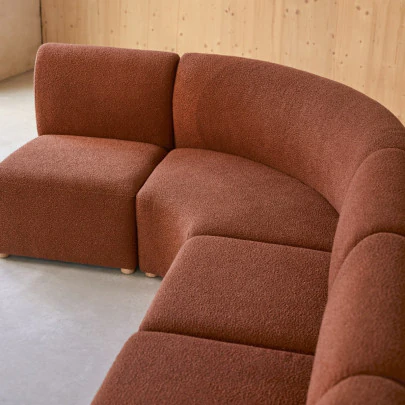 Swann - Fauteuil d’angle modulable en acacia massif et tissu terracotta