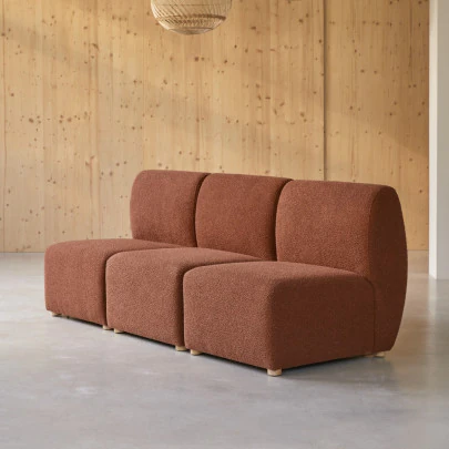 Swann - Banquette modulable en acacia massif et tissu terracotta, 3 places