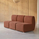 Swann - Banquette modulable 3 places en acacia massif et tissu terracotta