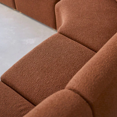 Swann - Canapé d'angle modulable en acacia massif et tissu terracotta, 4 places