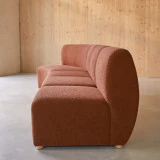 Swann - Canapé d'angle modulable en acacia massif et tissu terracotta, 4 places