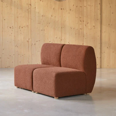 Swann - Banquette modulable en acacia massif et tissu terracotta, 2 places