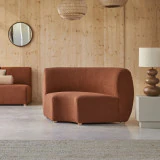 Swann - Canapé d'angle modulable 4 places en acacia massif et tissu terracotta