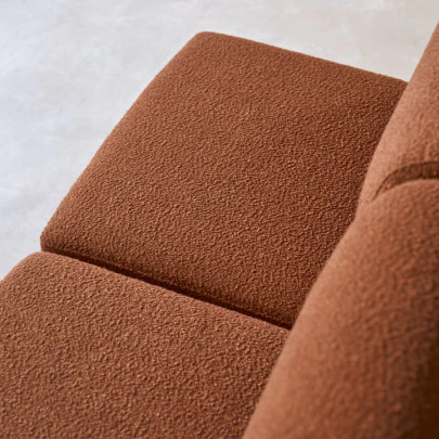 Swann - Canapé d'angle modulable 4 places en acacia massif et tissu terracotta