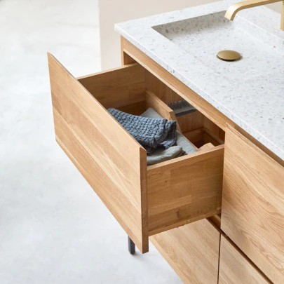 Nova - Meuble Salle de Bain en chêne massif et terrazzo premium Moon 120 cm