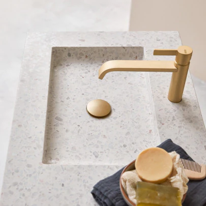 Nova - Meuble Salle de Bain en chêne massif et terrazzo premium Moon 120 cm