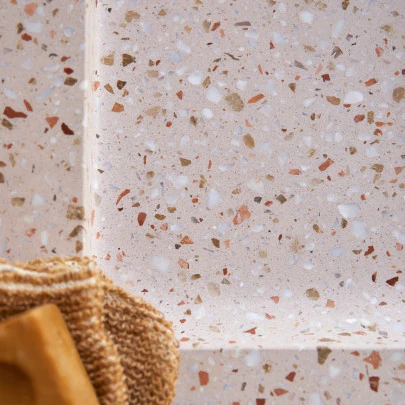 Nova - Meuble salle de bain en chêne massif et terrazzo premium Pink 80 cm