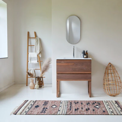 Edgar - Meuble salle de bain en noyer massif et céramique 80 cm