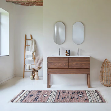 Edgar - Meuble salle de bain en noyer massif et céramique 120 cm