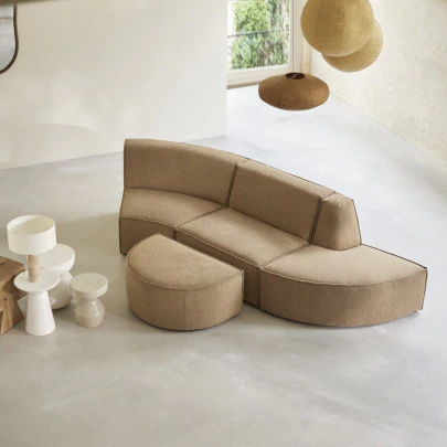 Dario - Banquette modulable en tissu camel, 4 places