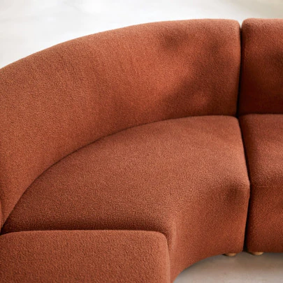 Swann - Fauteuil d’angle modulable en acacia massif et tissu terracotta