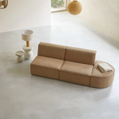 Dario - Banquette modulable en tissu camel, 2 places