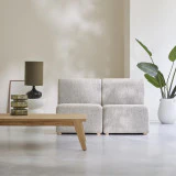 Swann - Banquette modulable en acacia massif et tissu gris, 2 places