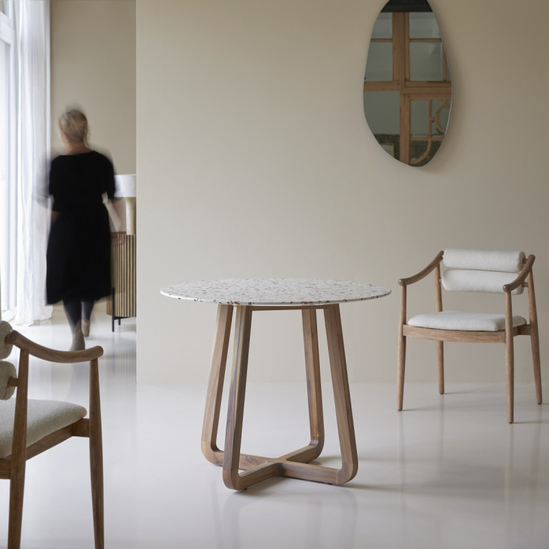 Elio - Table ronde en terrazzo premium et acacia massif 4 pers.